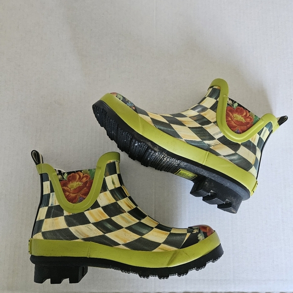 MacKenzie-Childs Courtly Check Short Ankle Rain Boots - Picture 11 of 13